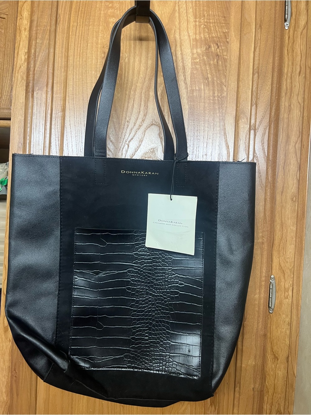 Donna Karan Black Croc Embossed New York Cashmere Mist Collection tote,